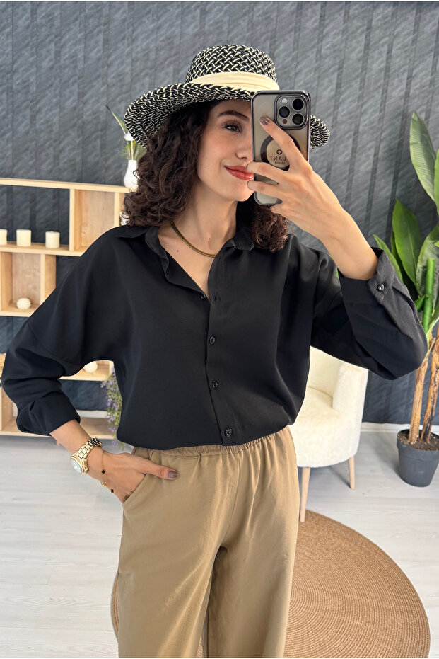 Düğmeli Oversize Gömlek - 4