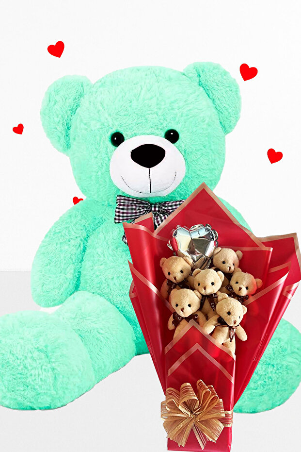 90 cm Plush Bear Romantic Milk Coffee Teddy Bear Bouquet with Balloons for Valentine's Day Birthday and Special Day Gift