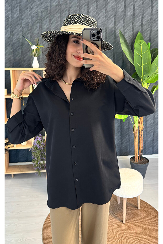 Düğmeli Oversize Gömlek - 3