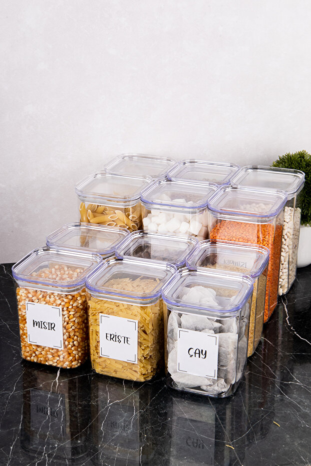 12-Piece Vacuum Lid Pulses Set 1200-900 ml Storage Container with Pulses Label Food Jar Mica Set