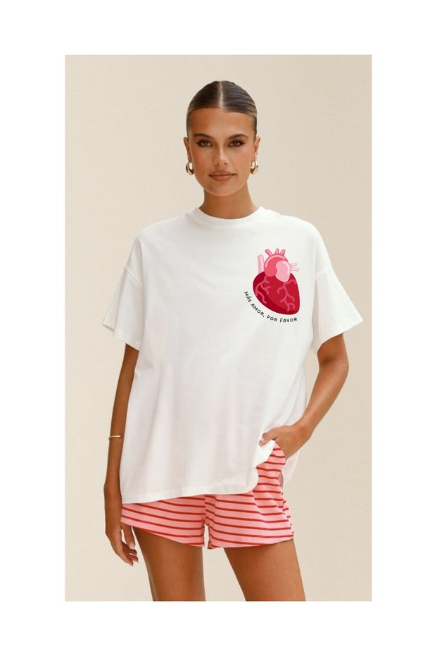 Heart Patterned Unisex Oversize T-Shirt