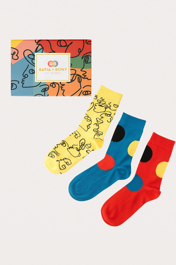 جوارب مكونة من 3 قطع بنمط وجه - 2