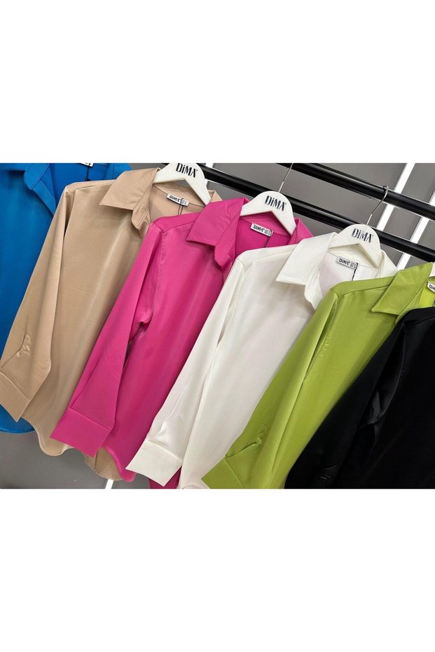 Women's Fuchia Color Woven Imported Flosh Satin Oyster Button Shirt New Collection