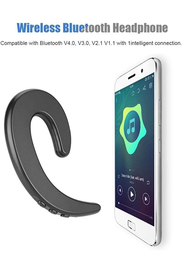New Bluetooth Earphone No Earplugs Ear Hook Sports Running Wireless Stereo Headset Hands-free