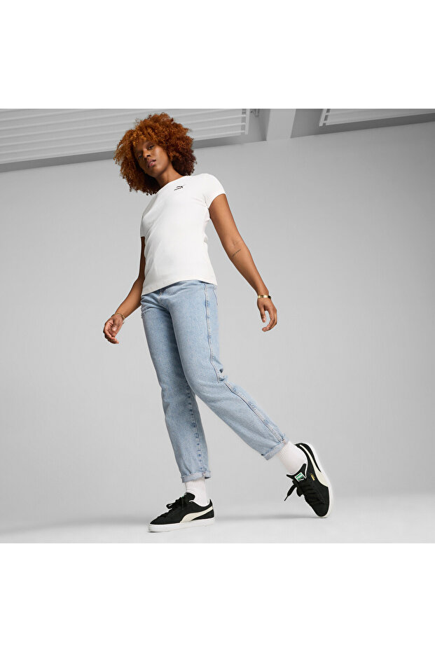 تي شيرت نسائي كلاسيكي مضلع رفيع - أبيض - 3