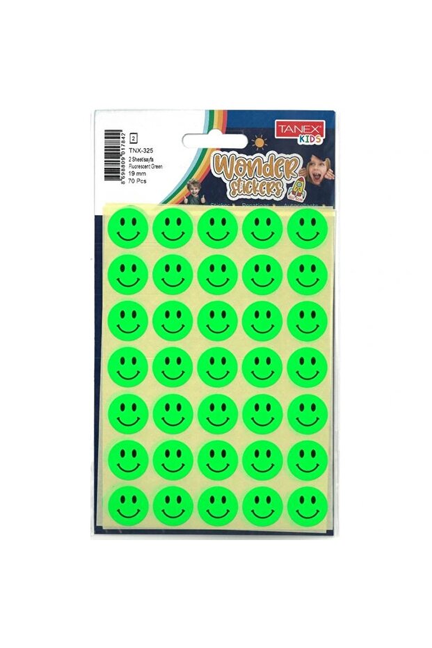 Tnx-325 19mm. Florasan Green Smiling Face Sticker Pack of 2