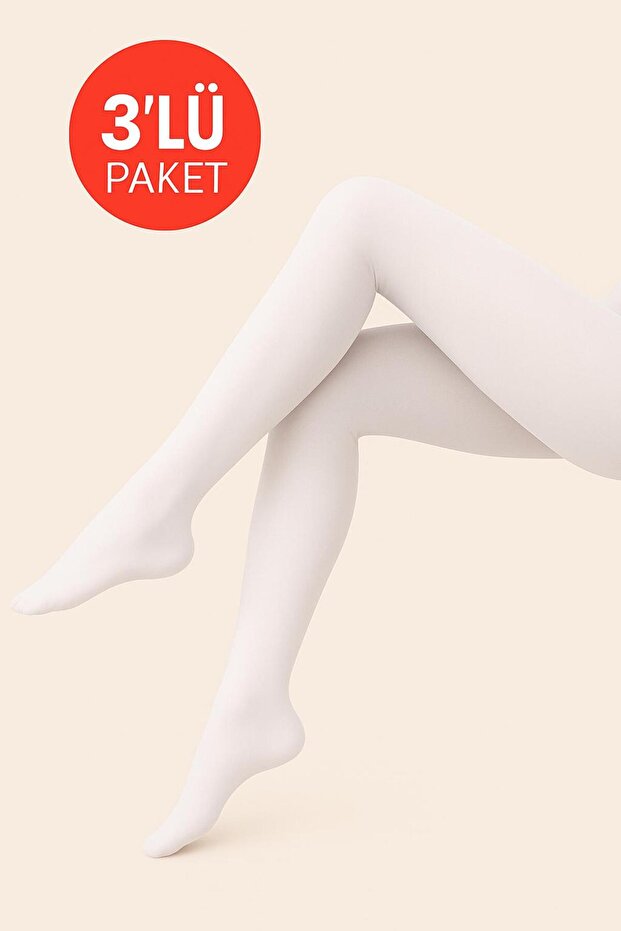 Women's 3 Pack White Pantyhose Medium Thick Mus Micro 40 Den Opaque Matte Pantyhose