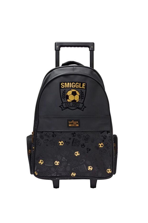 حقيبة ظهر مدرسية من Smiggle باللون الذهبي لكرة القدم باللون الأسود مع ممسحة