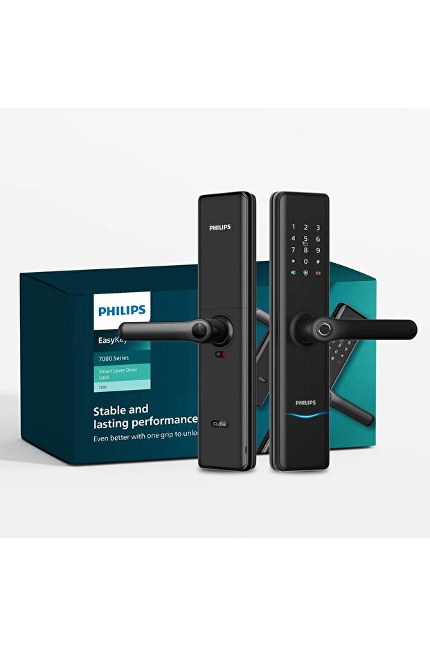 قفل الباب الذكي Easykey 7300، مع تطبيق إنذار، ولوحة مفاتيح مخفية ببصمة الإصبع، باللون الأسود
