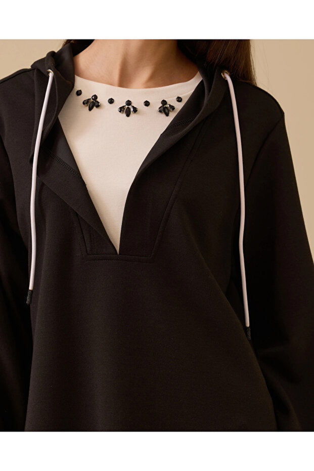 Taş Detaylı Kapüşonlu Sweatshirt - 5