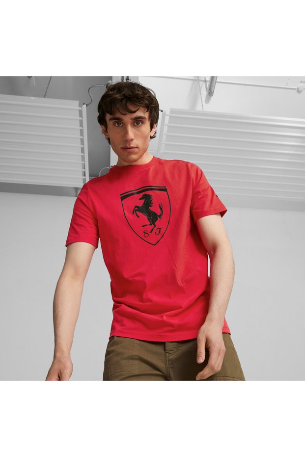 Mens Scuderia Ferrari Race Big Shield Motorsport Tee - Red