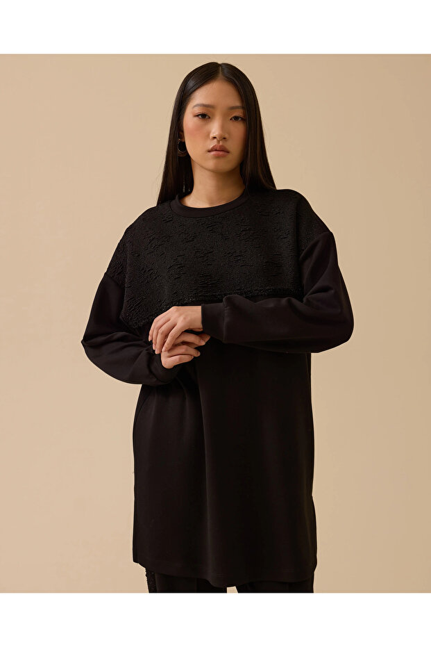 Sim Detaylı Uzun Sweatshirt - 1