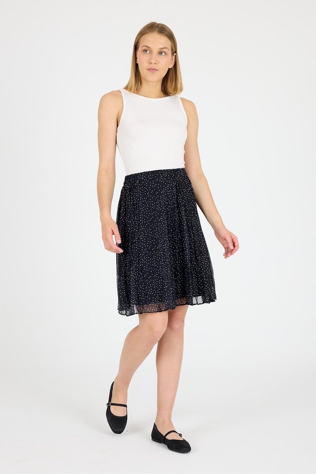 Apsen Women's Black Polka Dot Lined Chiffon Midi Length Woven Skirt 2201-53