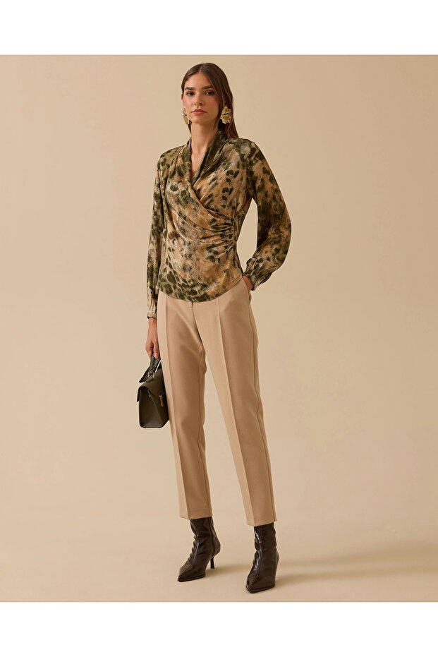 Drapeli Kruvaze Desenli Bluz - 1