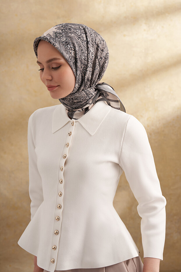 وشاح منقوش من الفليس فيسكوز جاردان - رمادي غامق - 4