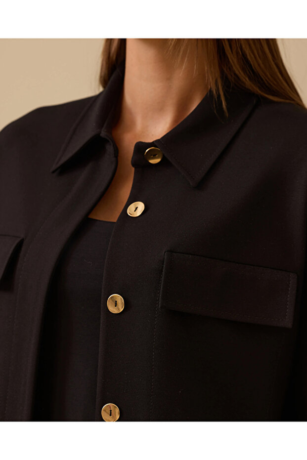 Düğmeli Cep Kapaklı Ceket - 6