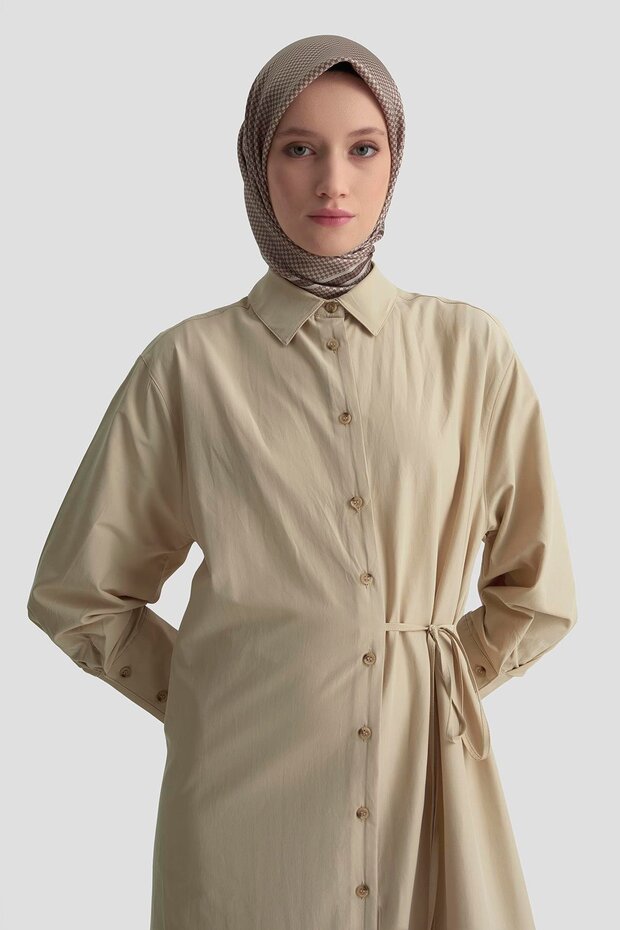 Gömlek Elbise 25KD1003 Vizon - 4