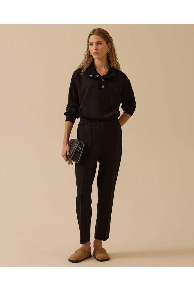 Elastik Bel Cepli Bilek Boy Pantolon - 1