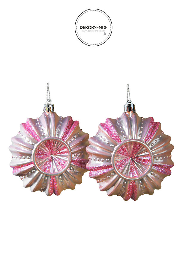 New Year's Ornament Luxury Shiny Ball Set of 2 Pink 10 cm