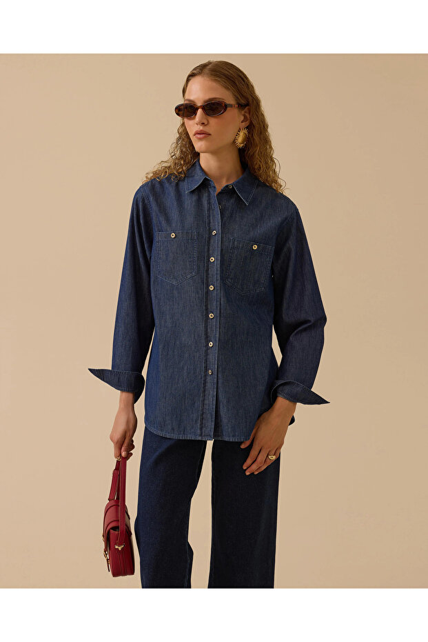 Cepli Düğmeli Jean Gömlek - 3