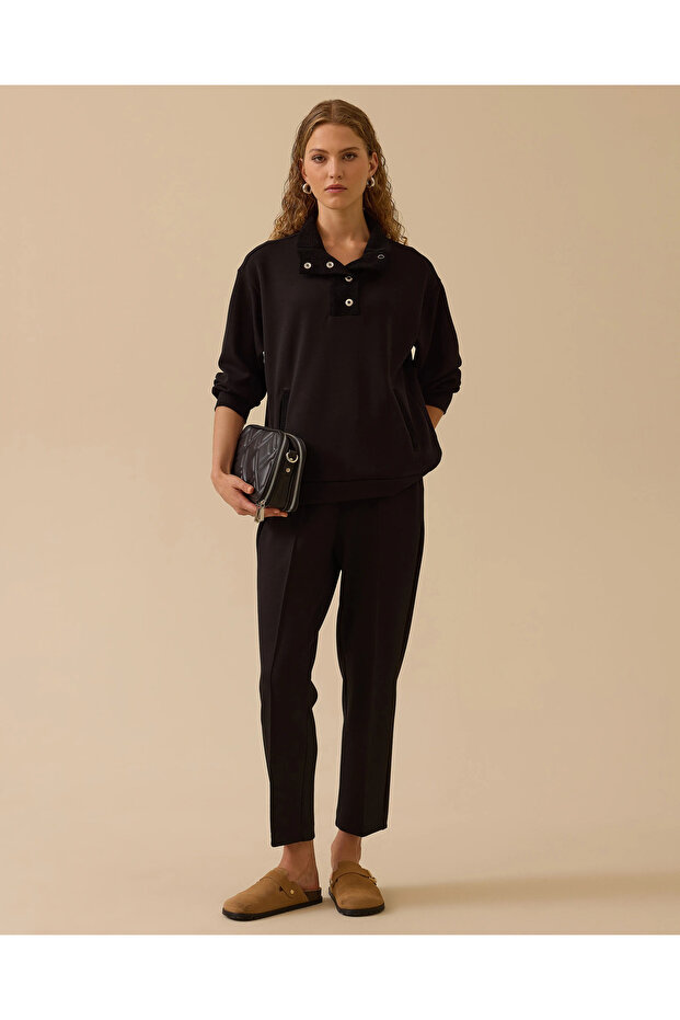 Cepli Kadife Yaka Sweatshirt - 2