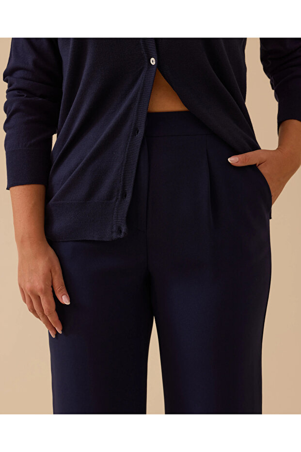 Elena Beli Lastikli Tek Pile Geniş Paça Pantolon - 4