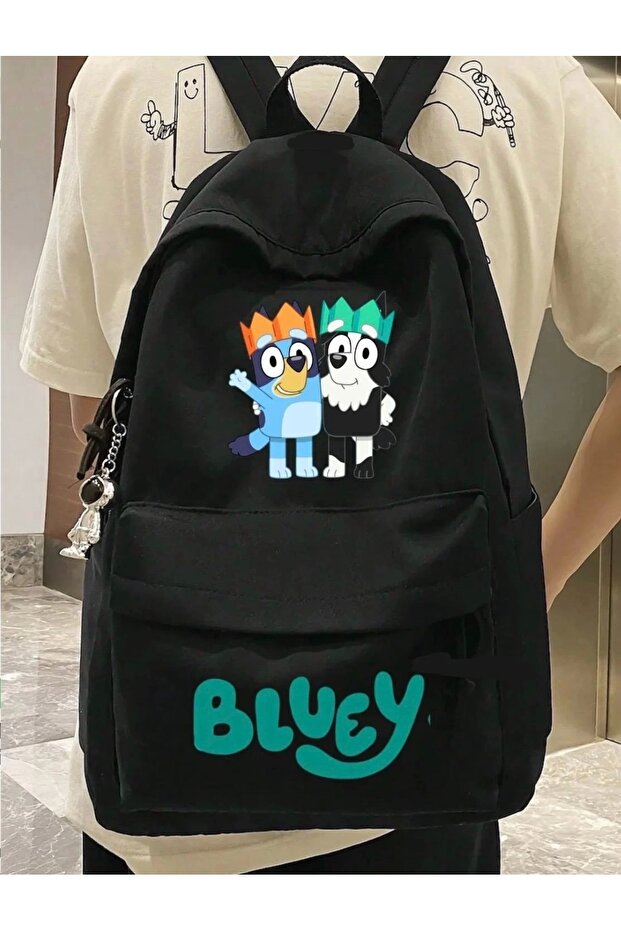 حقيبة ظهر مدرسية مطبوعة على شكل رسوم متحركة Bluey، وحقيبة ظهر للمدرسة، وحقيبة ظهر للمواد التعليمية مع جيب أمامي