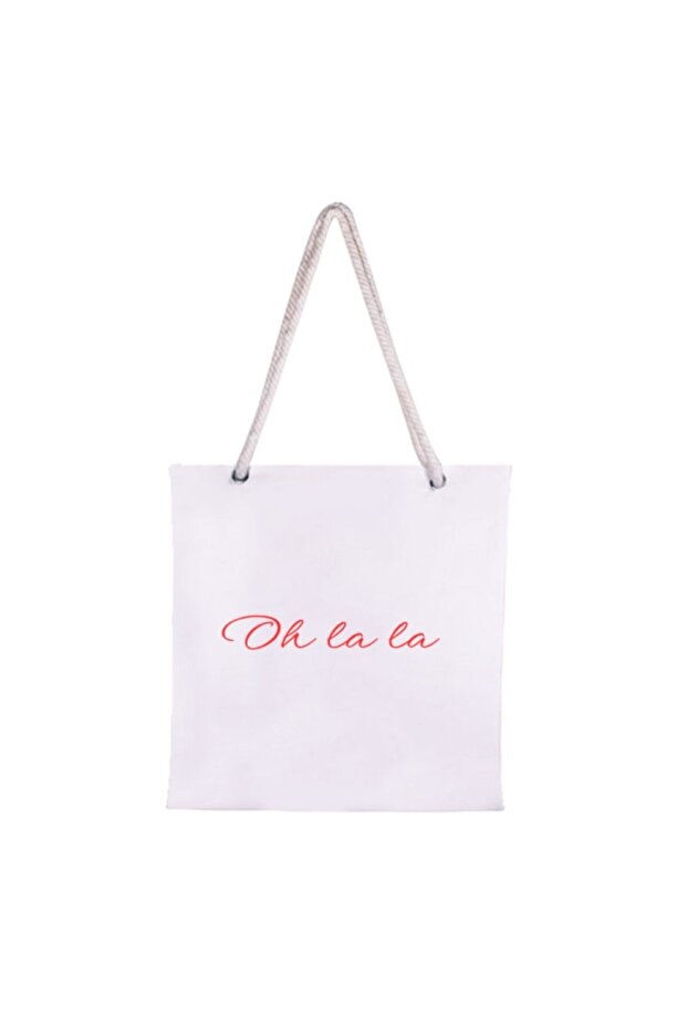 Printed Rope Strap Cloth Bag / Oh La La