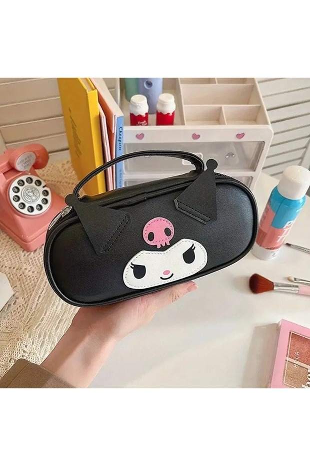 Sanrio Kuromi Pu Leather Large Capacity Portable Pencil Case Pen Holder 22×6×11 cm