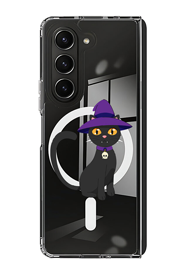 Case for Samsung Galaxy Z Fold 5 Compatible with MagSafe, Bumper Cover Cat wearing hat halloween