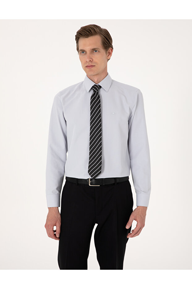 Açık Gri Regular Fit Uzun Kollu Basic Gömlek 50316742-VR001 - 1