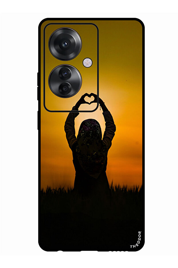 Protective Case Anti Scratch Shock Proof Bumper Cover For Oppo Reno 11F silhouette_heart_sunset