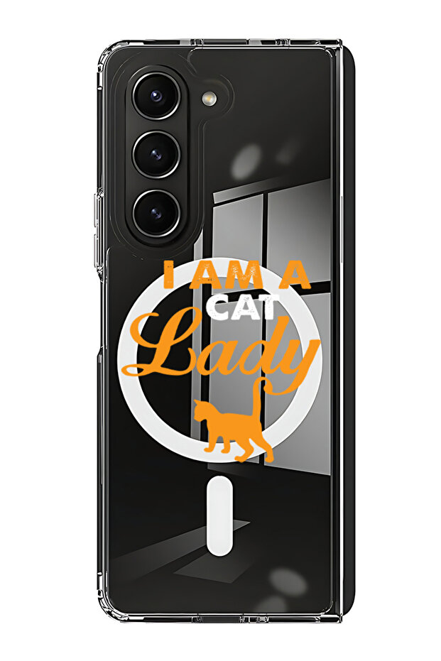 Case for Samsung Galaxy Z Fold 5 Compatible with MagSafe, Shockproof Bumper Case I am a Cat lady