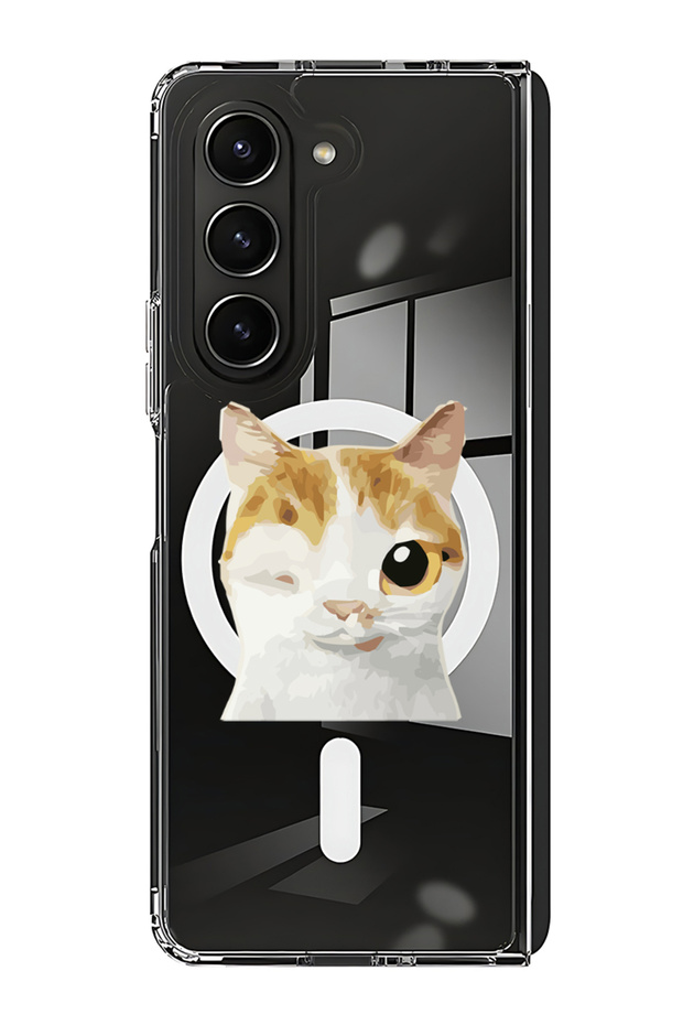 Case for Samsung Galaxy Z Fold 5 Compatible with MagSafe, Shockproof Phone Bumper Cover Cat Wink