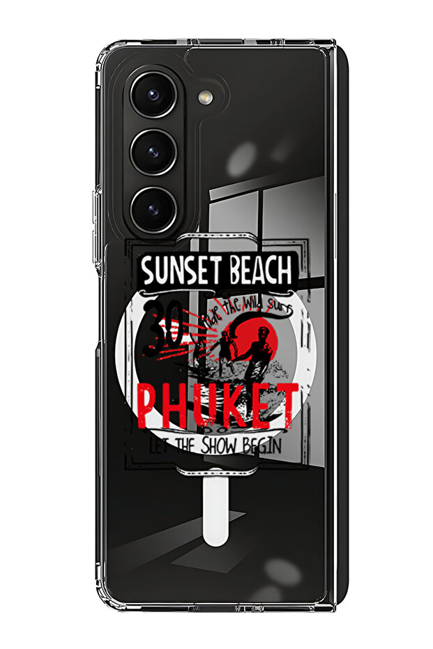 Case for Samsung Galaxy Z Fold 5 Compatible with MagSafe, Shockproof Bumper Case Sunset Beach