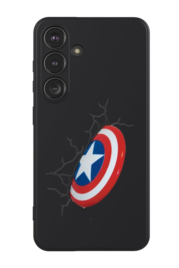 Protective Liquid Silicone Case For Samsung Galaxy S24 Plus (Black) - Captain America Shield