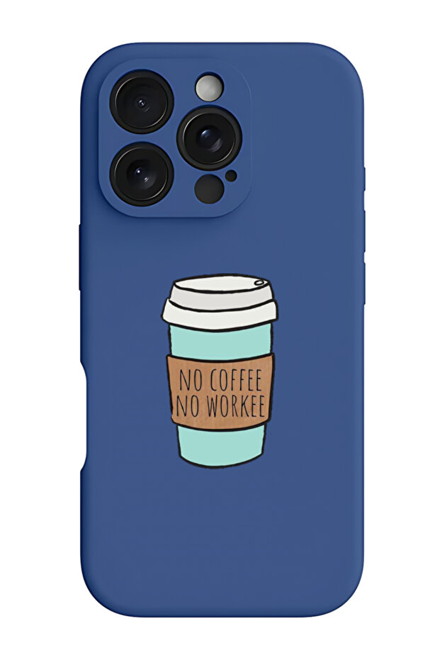 iPhone 16 Pro Max Blue Protective Liquid Silicone Shockproof Case - No Coffee No work