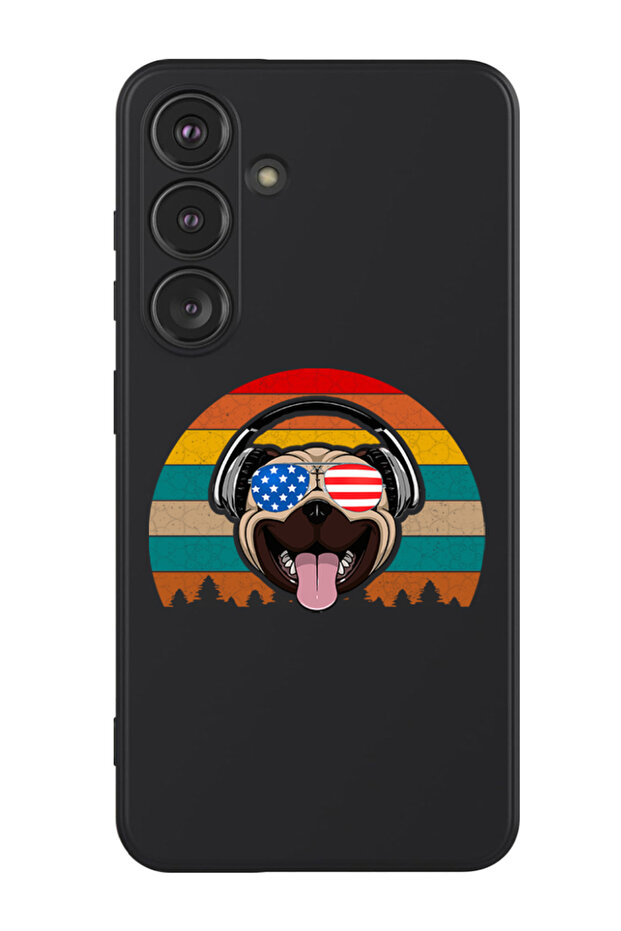 Protective Liquid Silicone Shockproof Case For Samsung Galaxy S24 Plus (Black) - pug with headphones