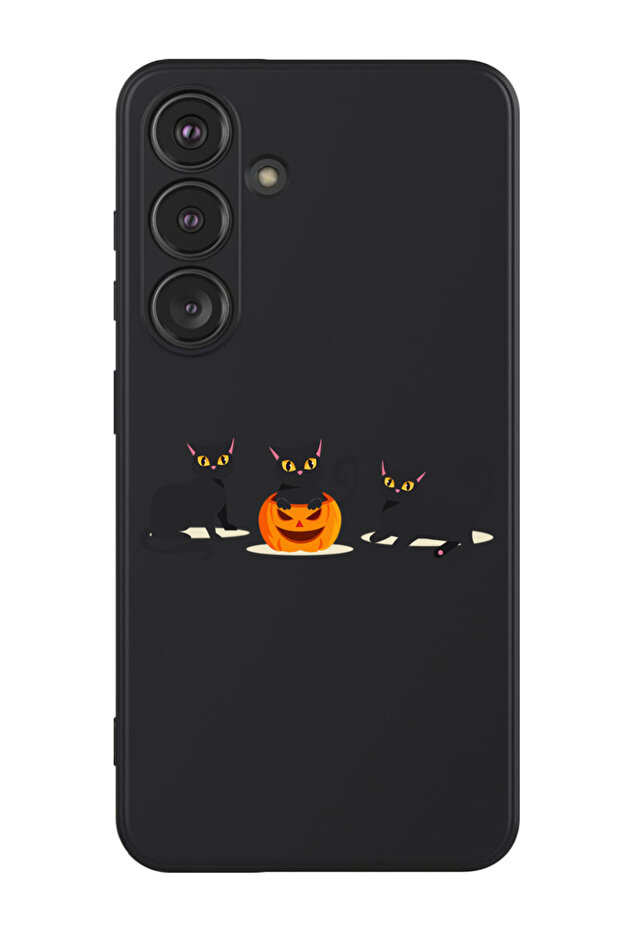 Protective Liquid Silicone Case For Samsung Galaxy S24 Plus (Black) - Cats Pumpkin Halloween2