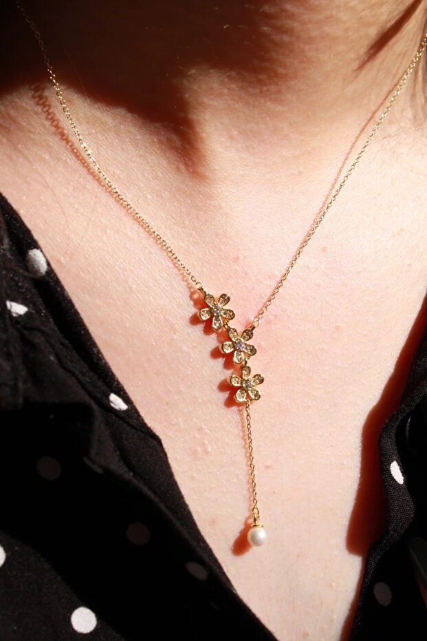Steel 3 Flower Elegant Y Necklace