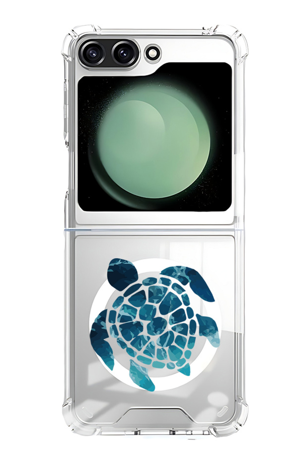 Case for Samsung Galaxy Z Flip 5 Compatible with MagSafe, Shockproof Phone Bumper Cover Blue Turtle