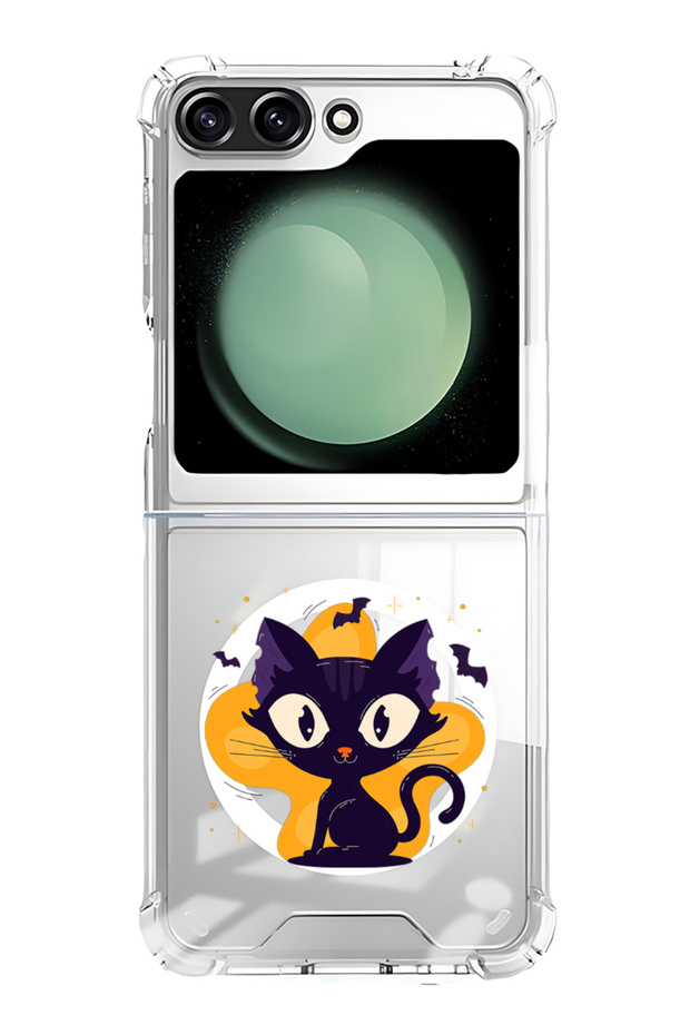 Case for Samsung Galaxy Z Flip 5 Compatible with MagSafe, Shockproof Bumper Case Black Cat Halloween