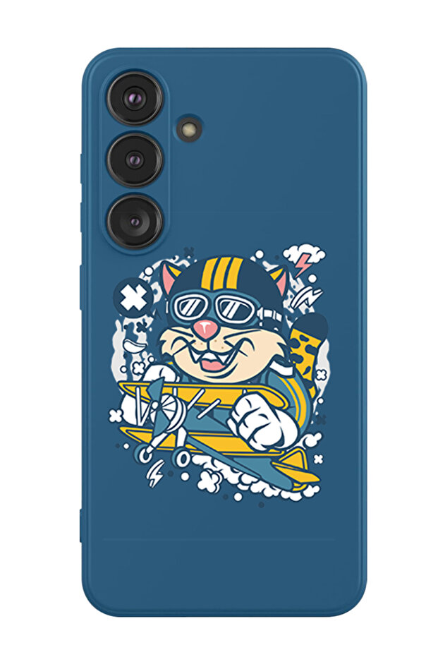 Protective Liquid Silicone Shockproof Case For Samsung Galaxy S24 Plus (Blue) - cat on plane