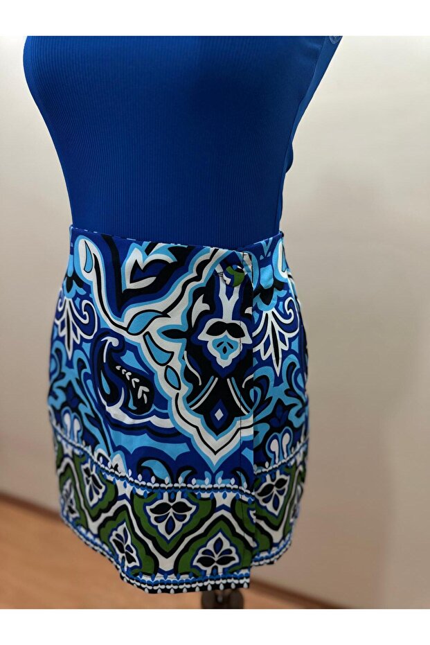 etnik desenli şort etek - 1