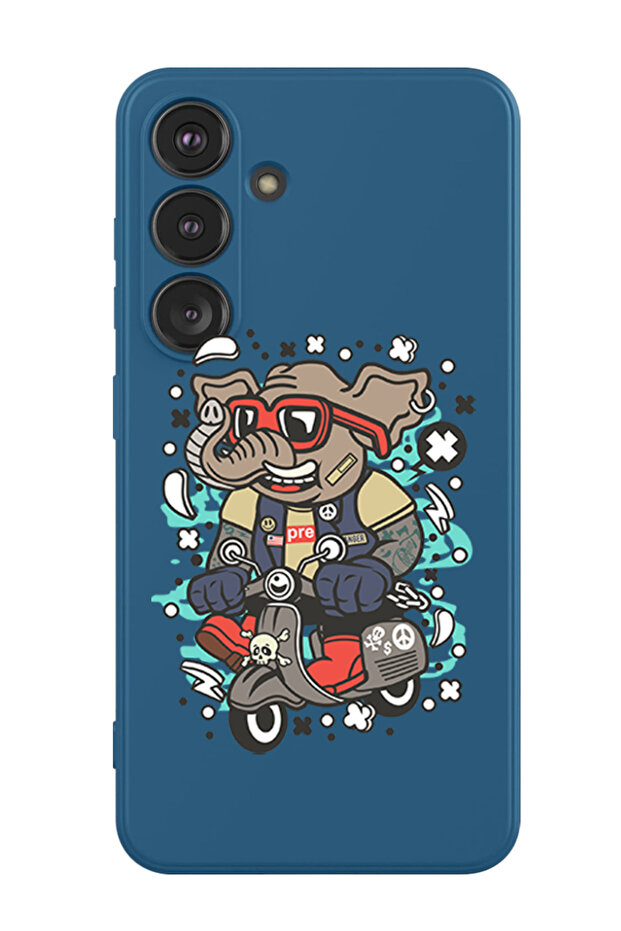Protective Liquid Silicone Shockproof Case For Samsung Galaxy S24 Plus (Blue) - Elephant on bike