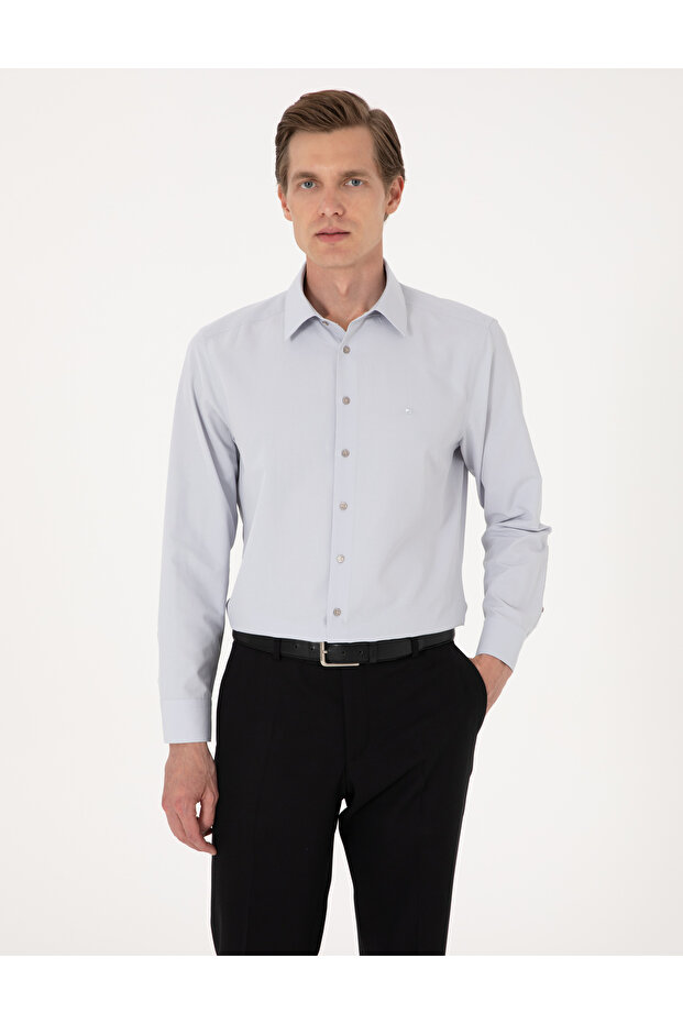 Açık Gri Regular Fit Uzun Kollu Basic Gömlek 50316742-VR001 - 3