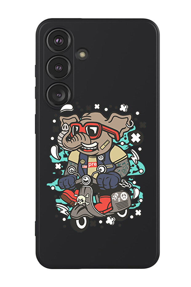Protective Liquid Silicone Shockproof Case For Samsung Galaxy S24 Plus (Black) - Elephant on bike