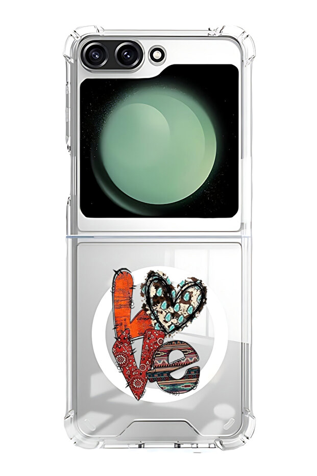 Case for Samsung Galaxy Z Flip 5 Compatible with MagSafe, Shockproof Phone Bumper Cover Love 2
