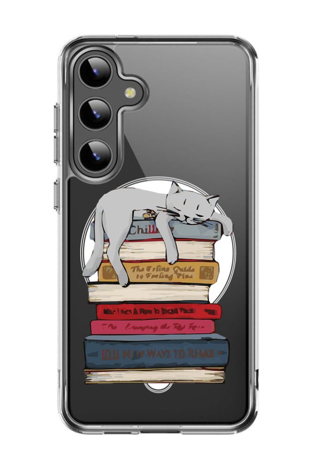 Case for Samsung Galaxy S24 Plus Compatible with MagSafe, Shockproof Bumper Cover Cat on books