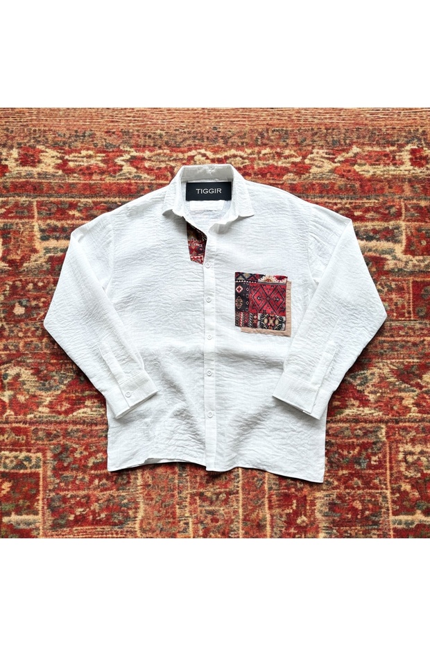 Hasır Cepli Keten Gömlek - 1